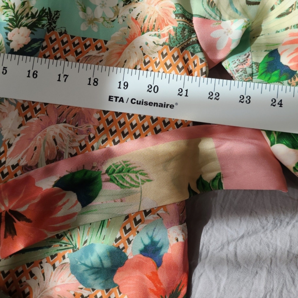 Zara‎ Women's SZ Sm. Satin Floral tie kimono jacket green orange Coral lined - Picture 7 of 10